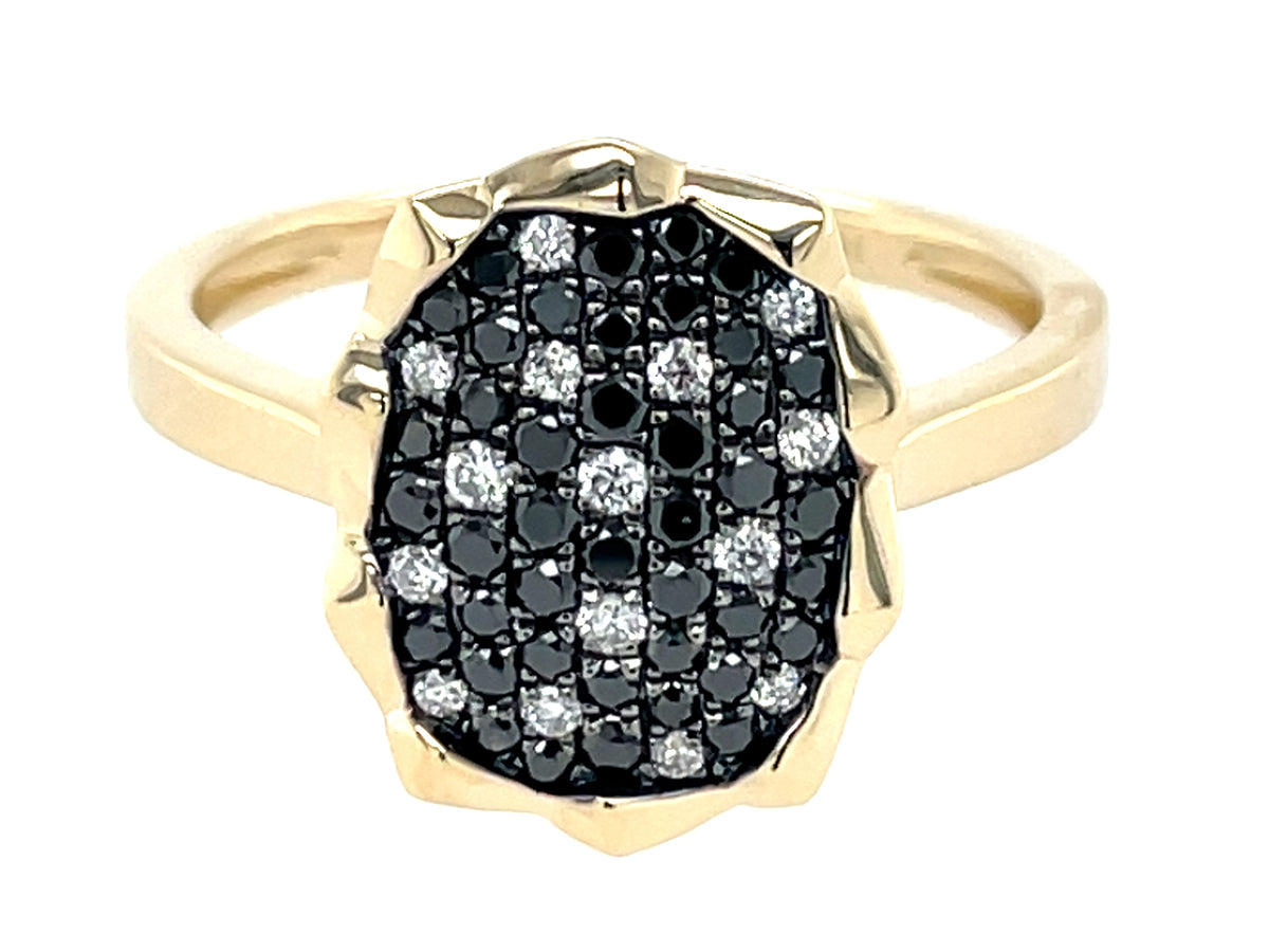 BLACK & WHITE DIAMOND PAVE SHIELD RING