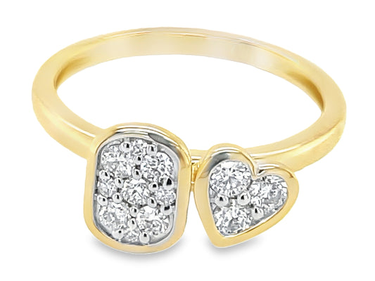 DIAMOND CLUSTER HEART & CUSHION TOI ET MOI RING