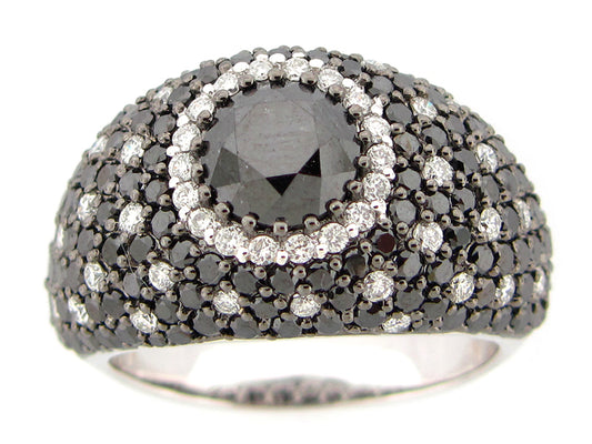 BLACK & WHITE DIAMOND RING, 18KW (R/N)