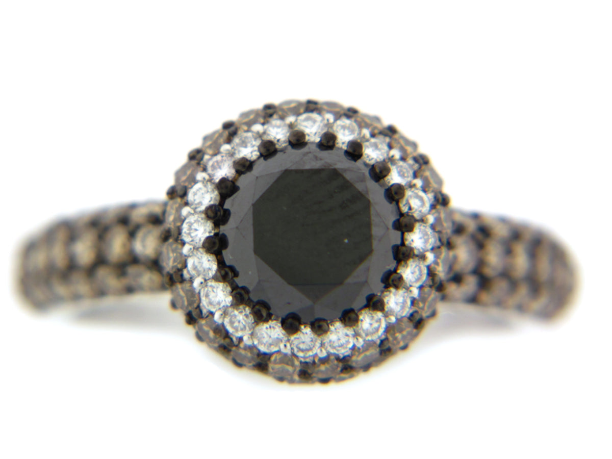 BLACK, BROWN & WHITE DIAMOND RING, 18KW (R/N), CENTER=1.74