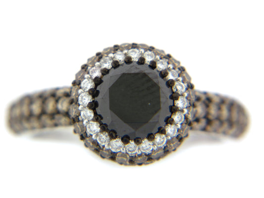 BLACK, BROWN & WHITE DIAMOND RING, 18KW (R/N), CENTER=1.74