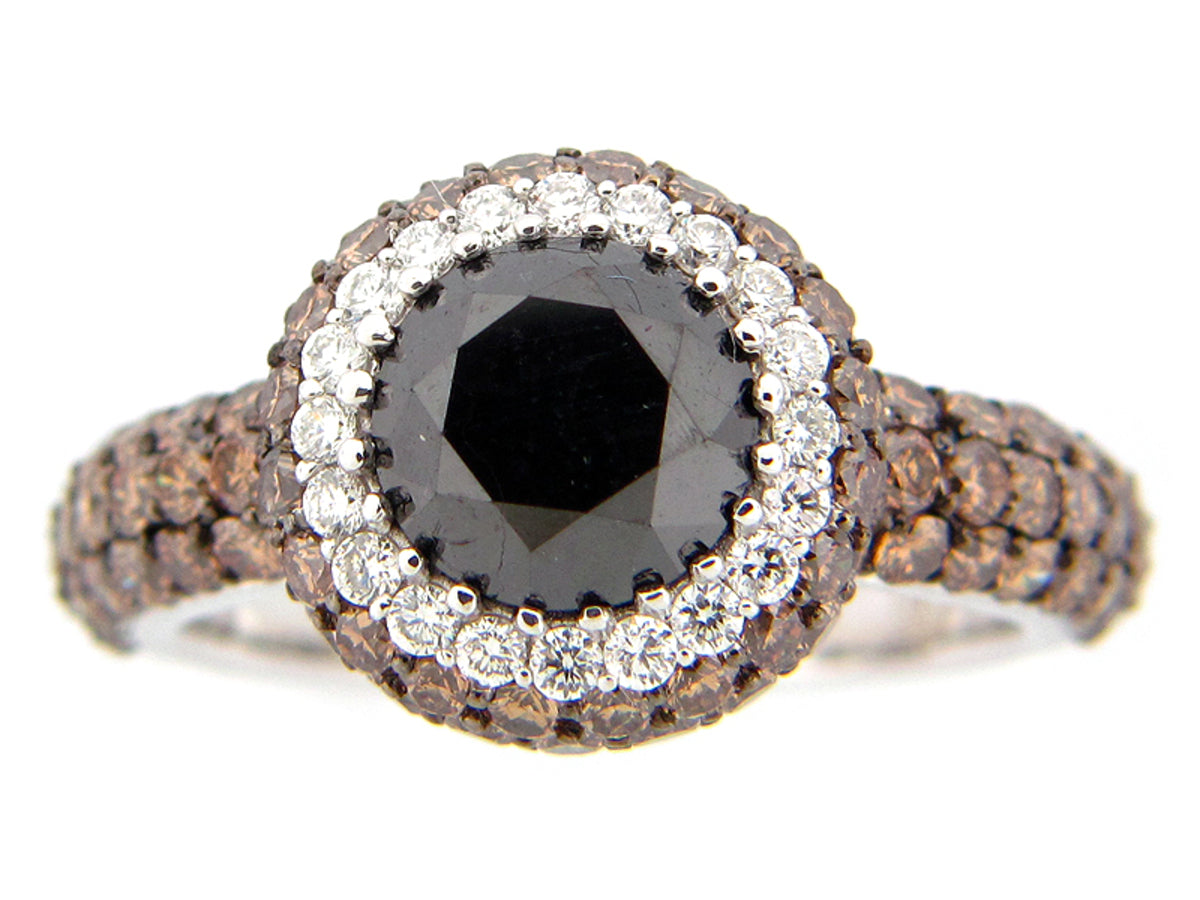 BLACK, BROWN & WHITE DI RING, 18KW (R/N), CENTER=1.88