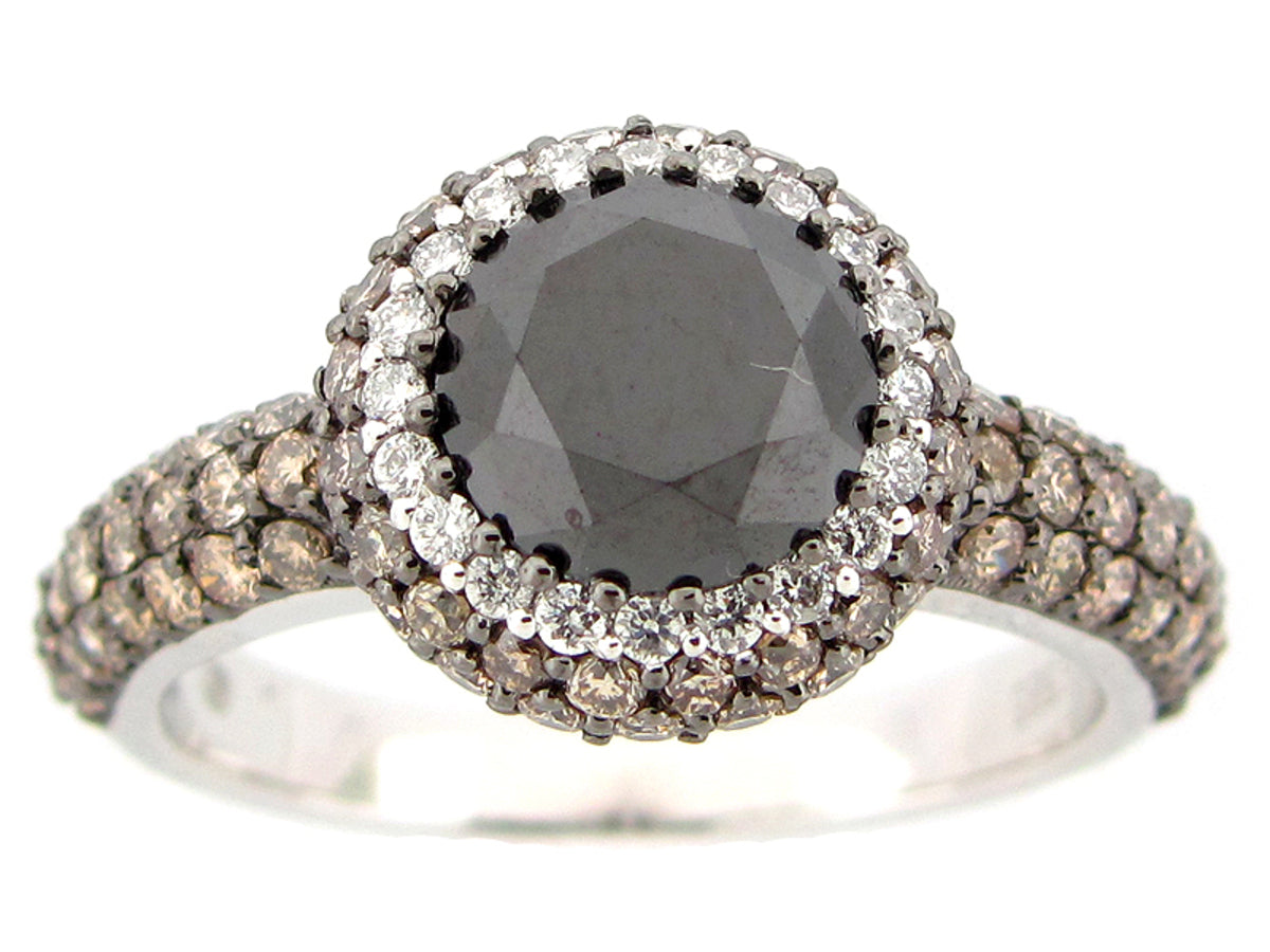 BLACK, BROWN & WHITE DIAMOND RING, 14KW (R/N)