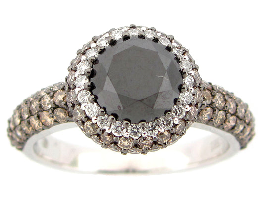 BLACK, BROWN & WHITE DIAMOND RING, 14KW (R/N)