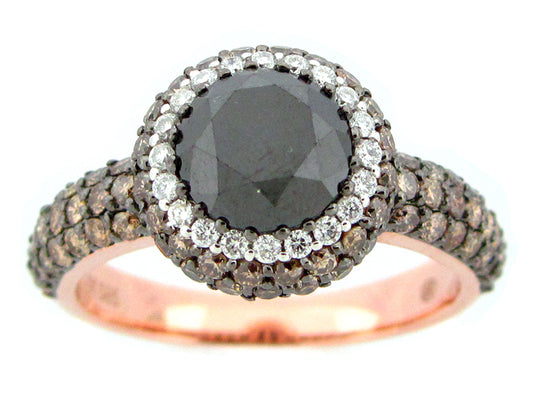 BLACK, BROWN & WHITE DIAMOND RING, 14KR (R/N)