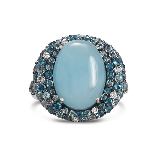 Aquamarine Cabachon Mosaic Ring