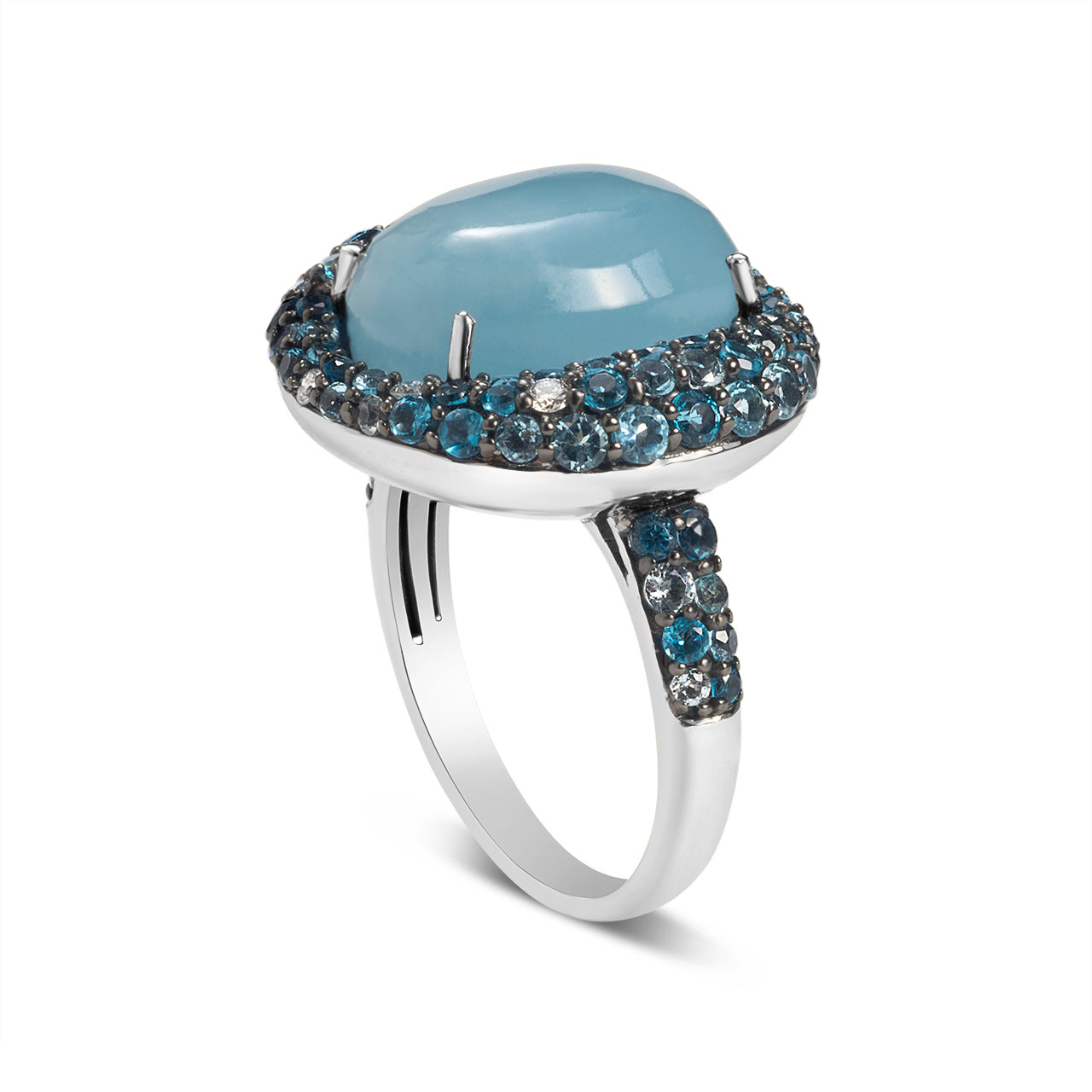 Aquamarine Cabachon Mosaic Ring