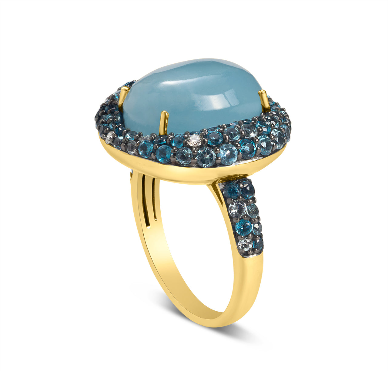 Aquamarine Cabachon Mosaic Ring