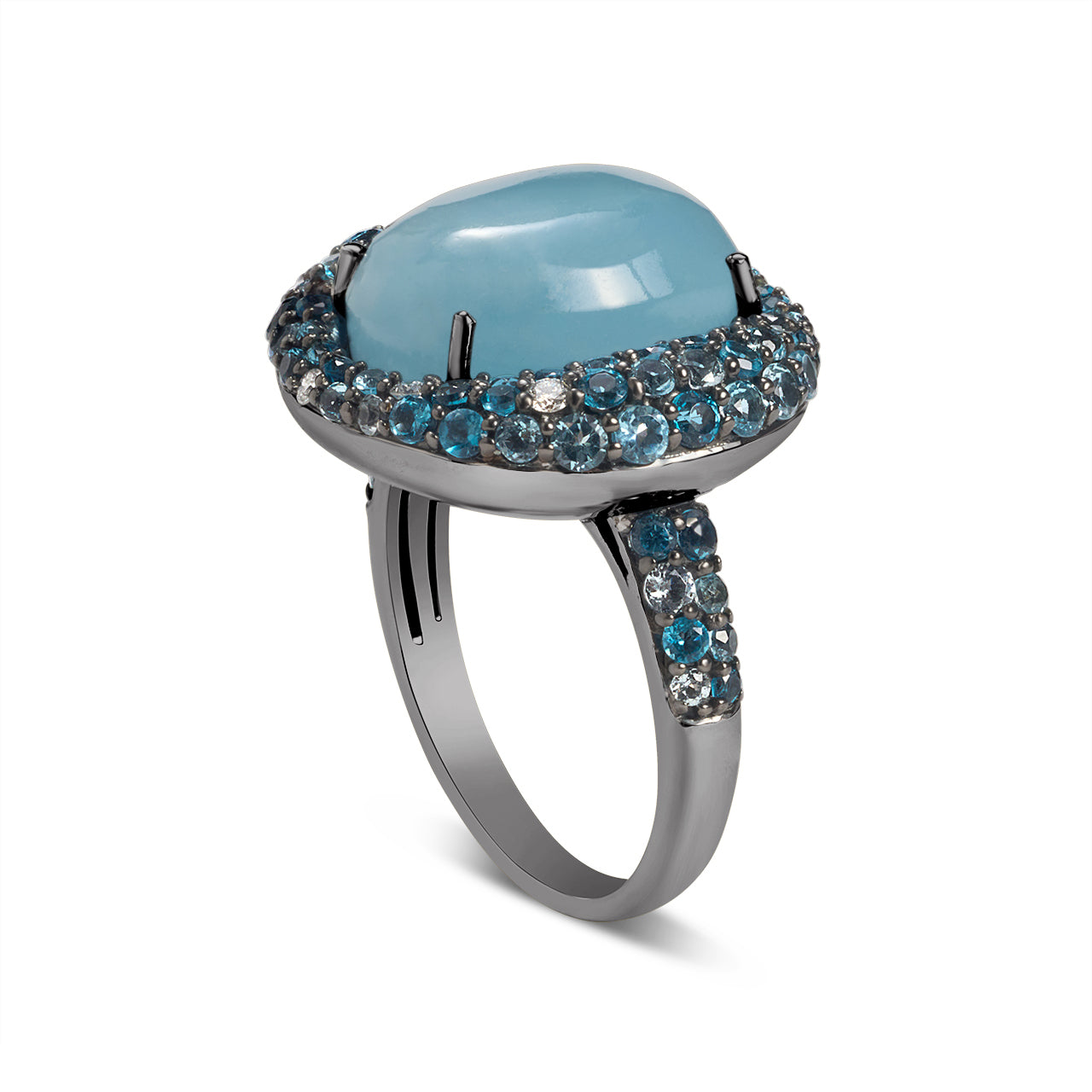 Aquamarine Cabachon Mosaic Ring