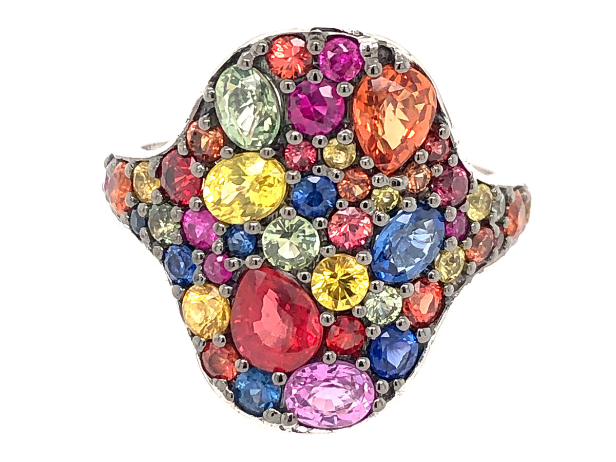RAINBOW SAPPHIRE OVAL CLUSTER RING
