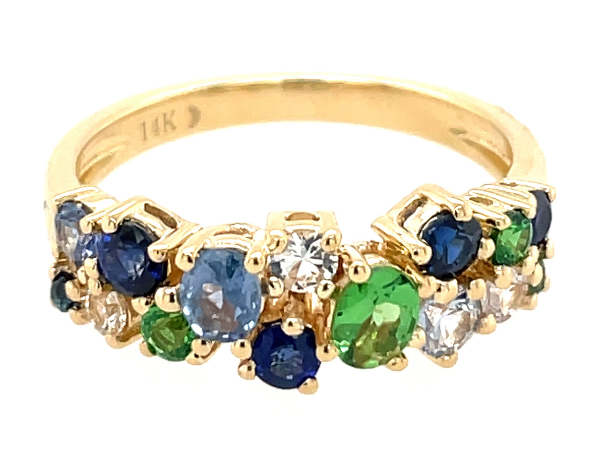 SAPPHIRE & TSVORITE 2 ROW CLUSTER RING