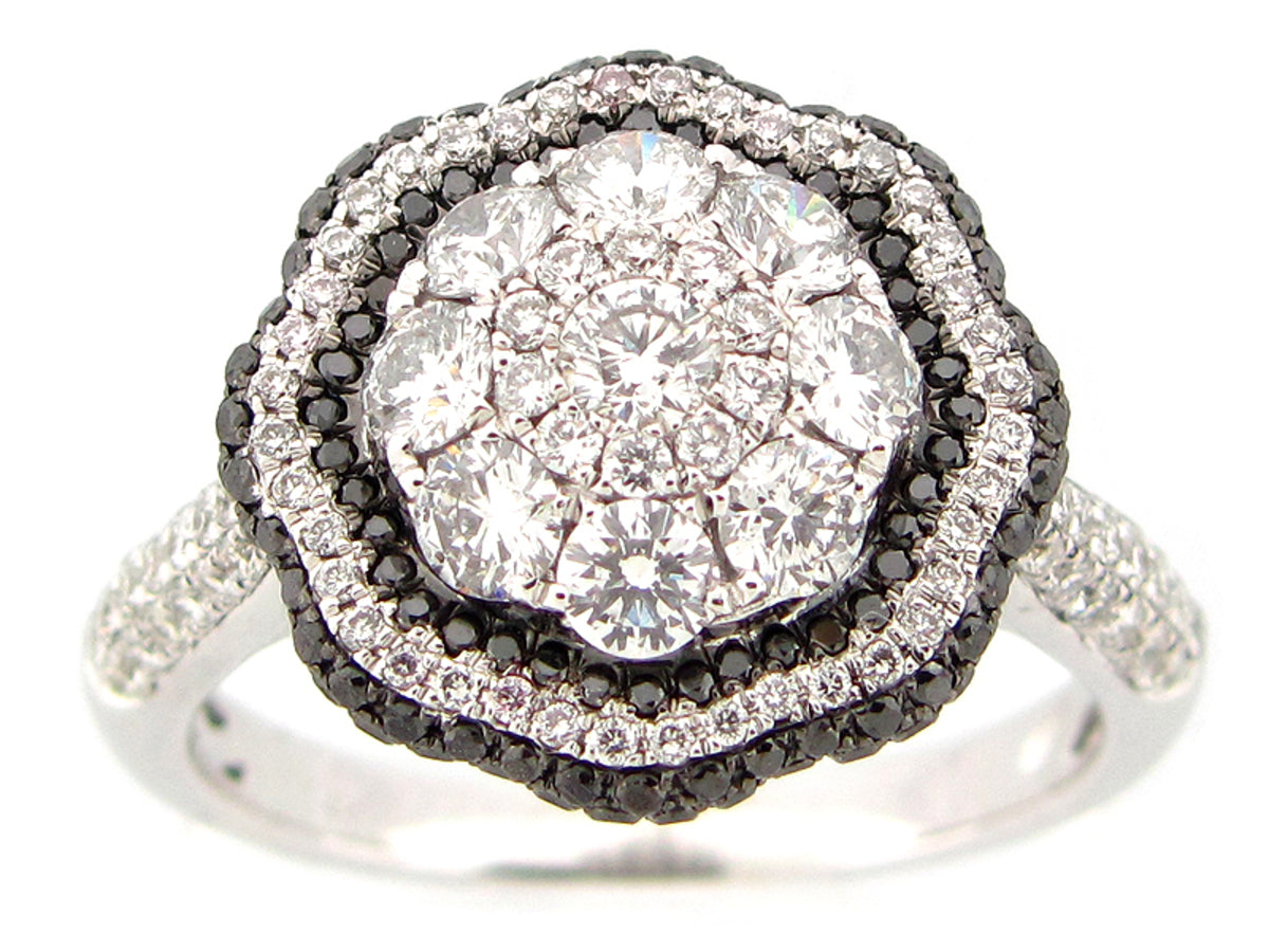 BLACK & WHITE DIAMOND RING, 14KW (R/N)