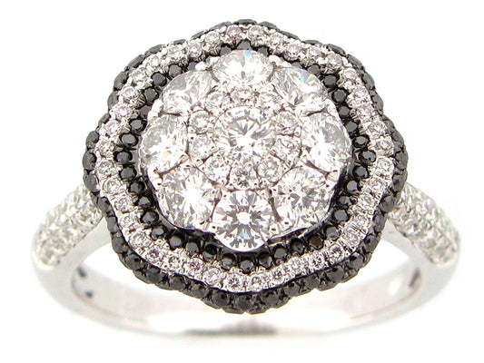 BLACK & WHITE DIAMOND RING, 14KW (R/N)