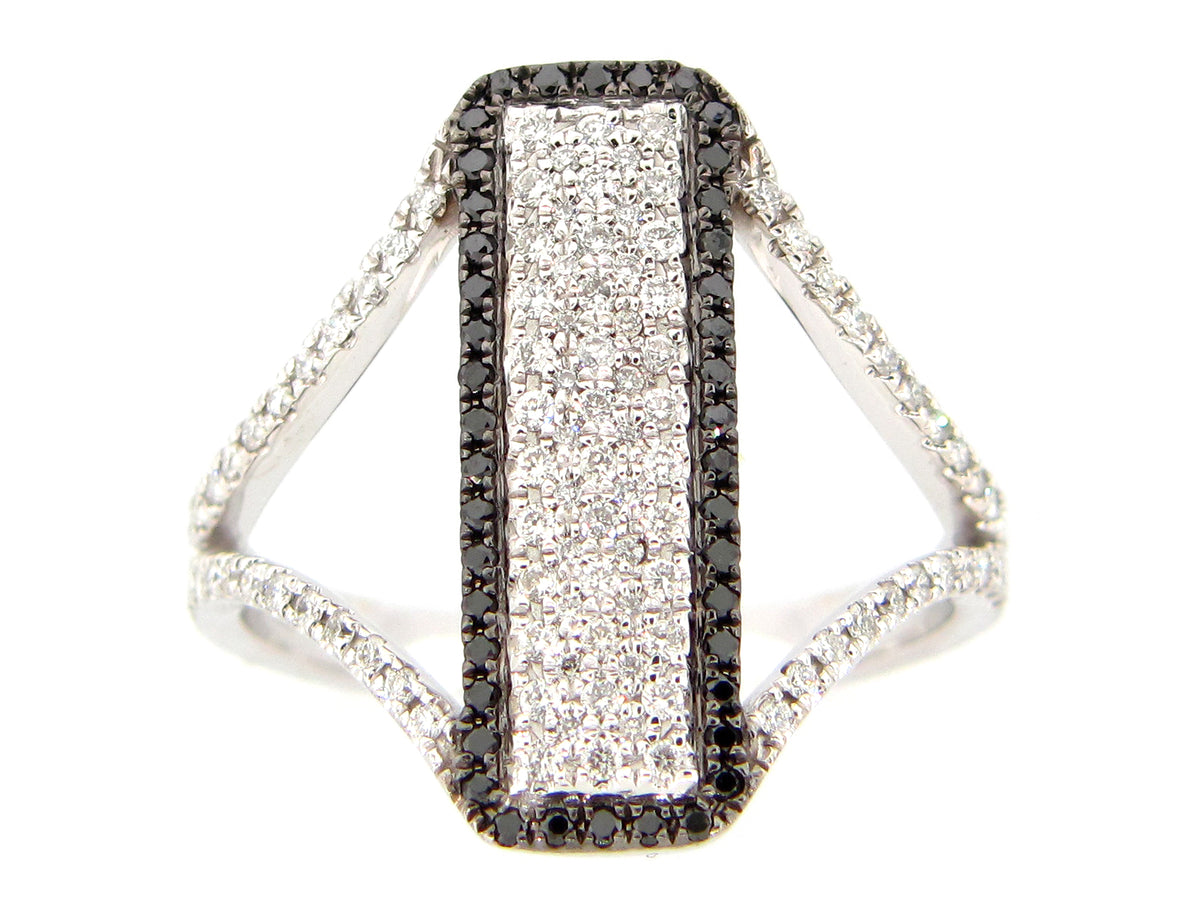 BLACK & WHITE DIAMOND RING, 14KW (R)