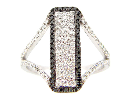 BLACK & WHITE DIAMOND RING, 14KW (R)