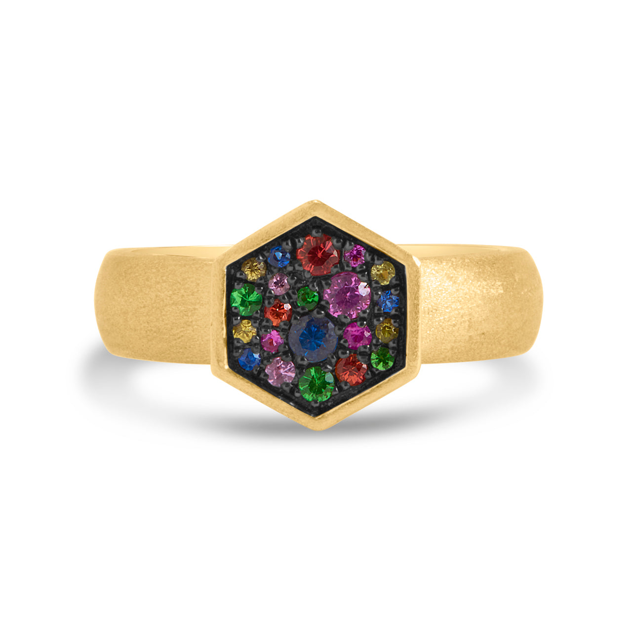 Rainbow Sapphire Hexagon Wide Ring