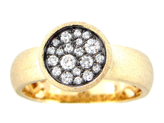 DIAMOND PAVE CIRCLE RING, SATIN FINISH, 14KY & BLACK PRONGS (N)