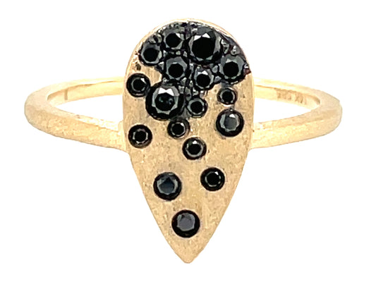 BLACK DIAMOND FLUSH SET PEAR RING, SATIN FINISH