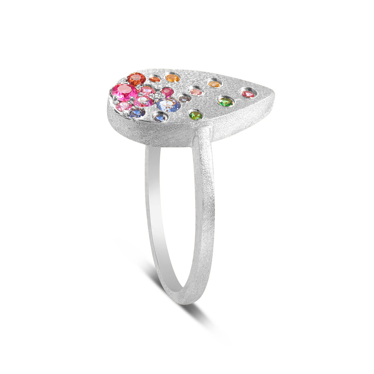 Rainbow Sapphire Confetti Pear Ring