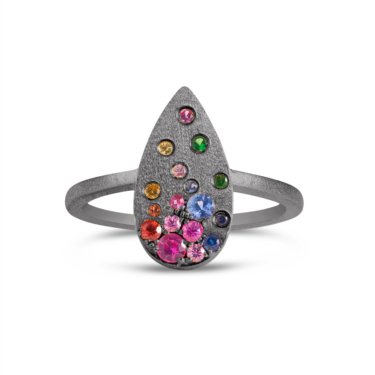 Rainbow Sapphire Confetti Pear Ring