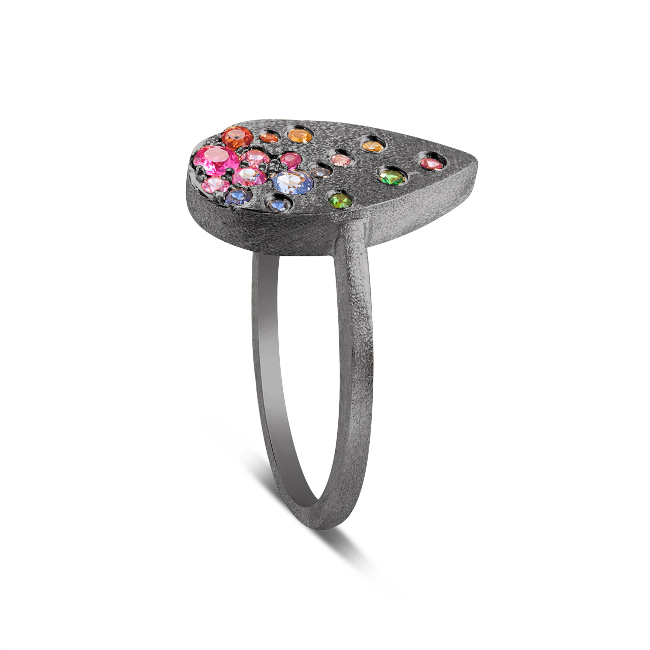 Rainbow Sapphire Confetti Pear Ring