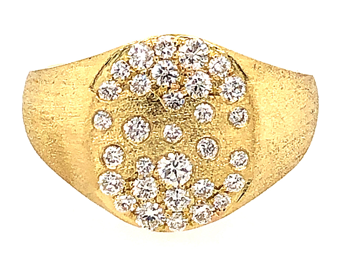 DIAMOND SCATTERED OVAL FLUSH SET RING, SATIN FINISH, 18K GREEN GOLD (N)