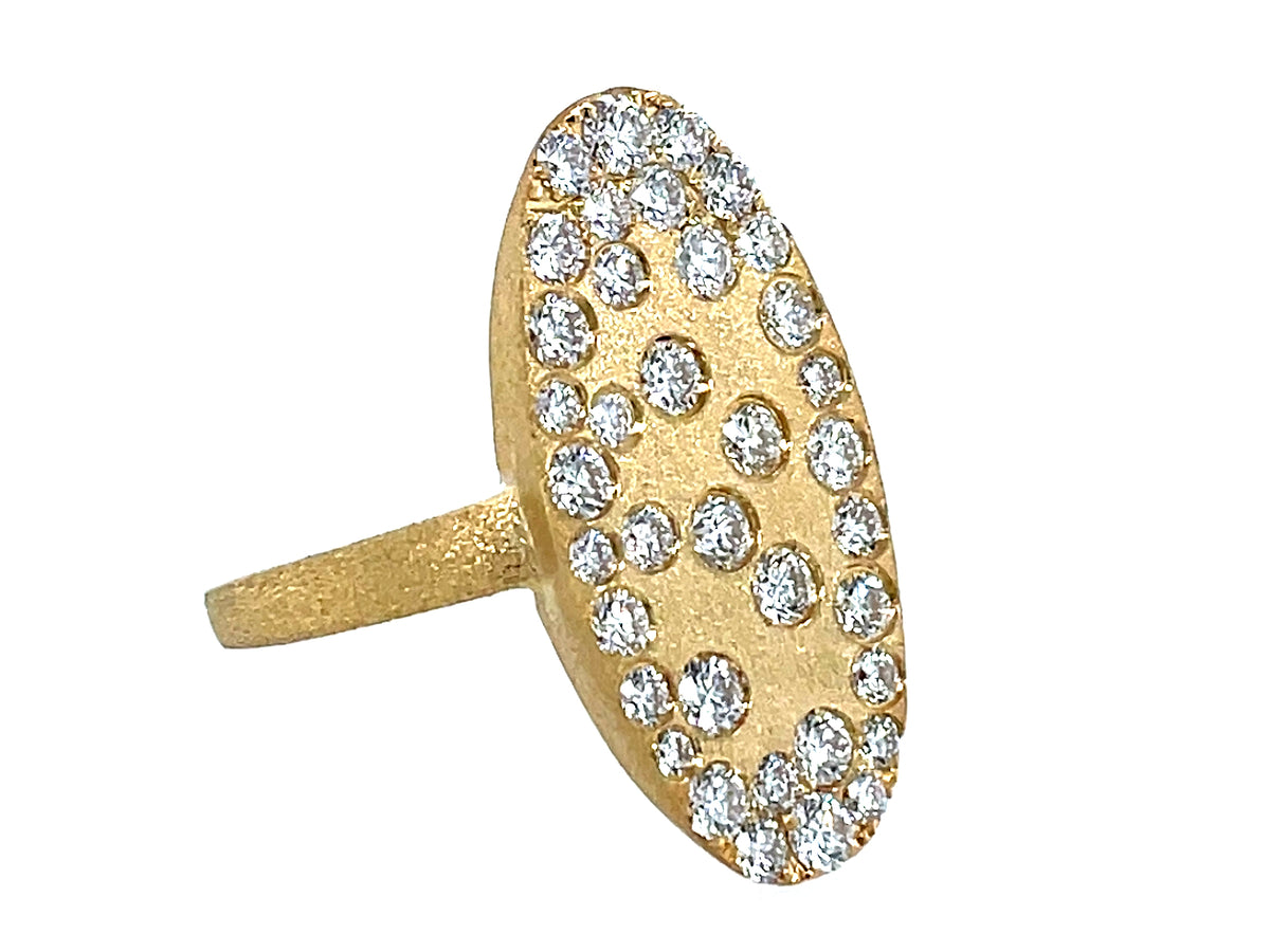 Diamond Confetti Oval Disc Ring, 24x12mm, Satin Finish
