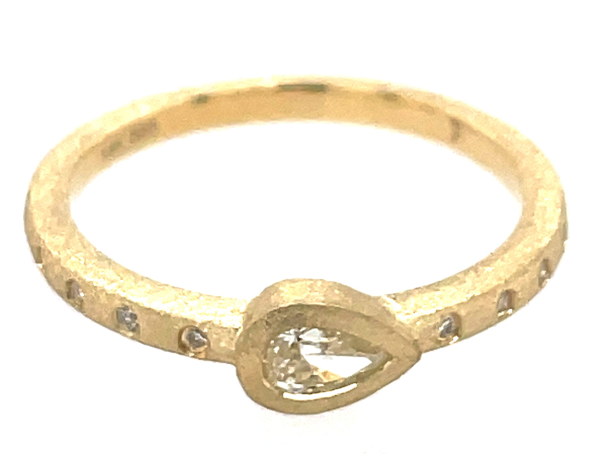 DIAMOND PEAR BEZEL RING, SATIN FINISH