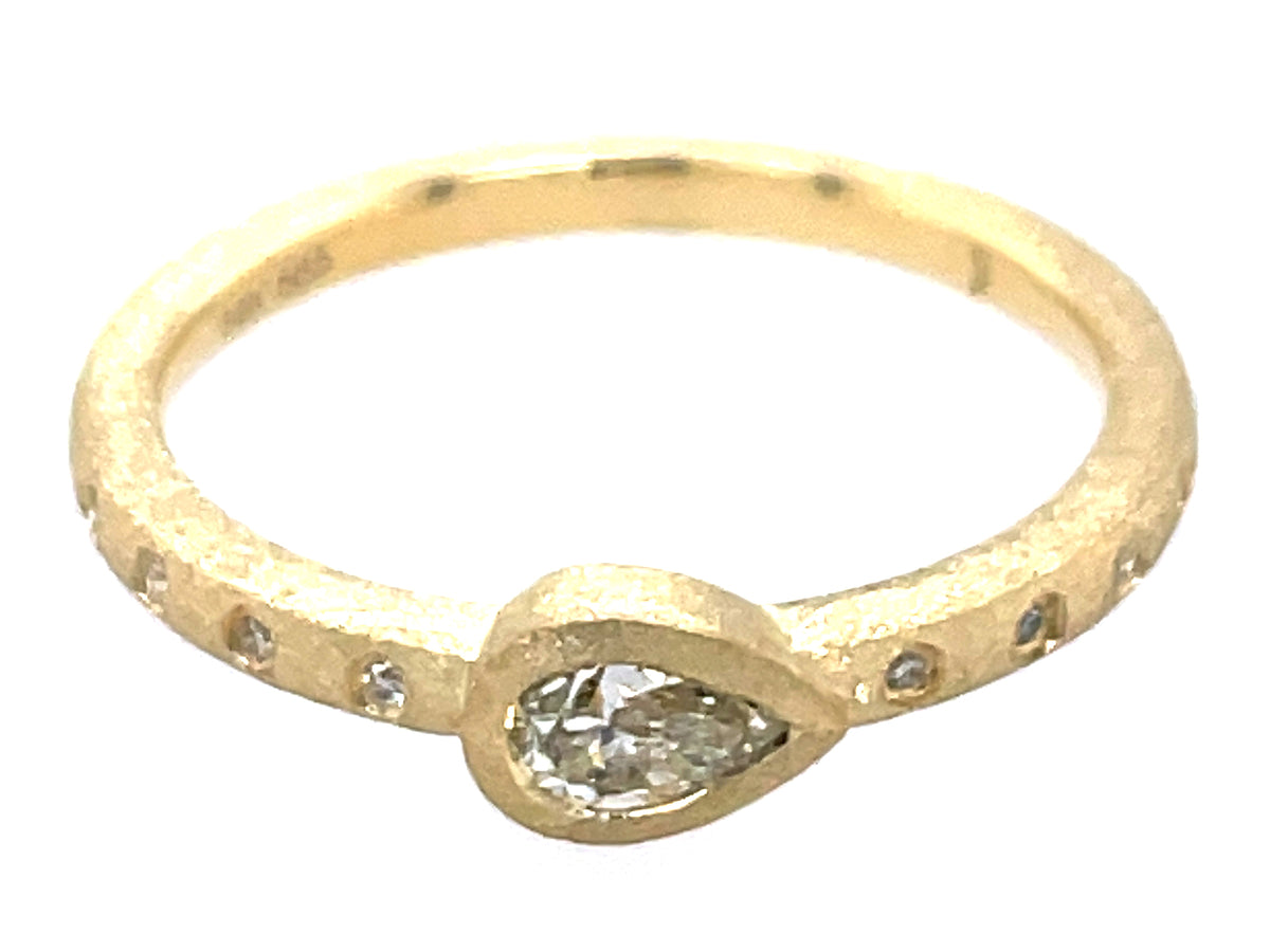 DIAMOND PEAR BEZEL RING, SATIN FINISH