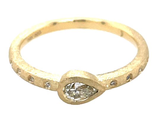 DIAMOND PEAR BEZEL RING, SATIN FINISH