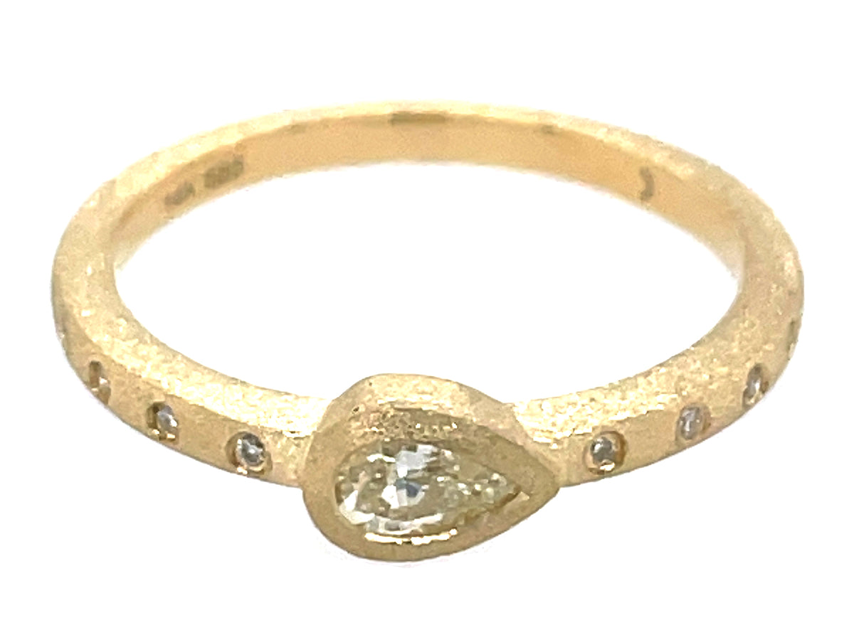 DIAMOND PEAR BEZEL RING, SATIN FINISH