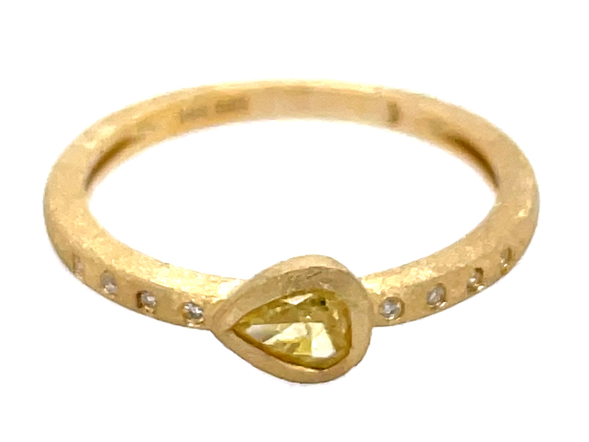 NATURAL YELLOW DIAMOND PEAR BEZEL & DIAMOND RING, SATIN FINISH