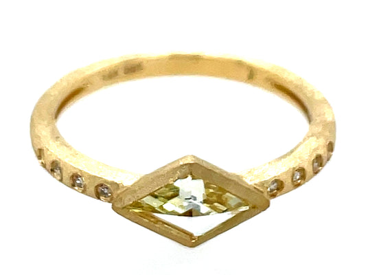 NATURAL YELLOW DIAMOND RHOMBUS BEZEL & DIAMOND RING, SATIN FINISH