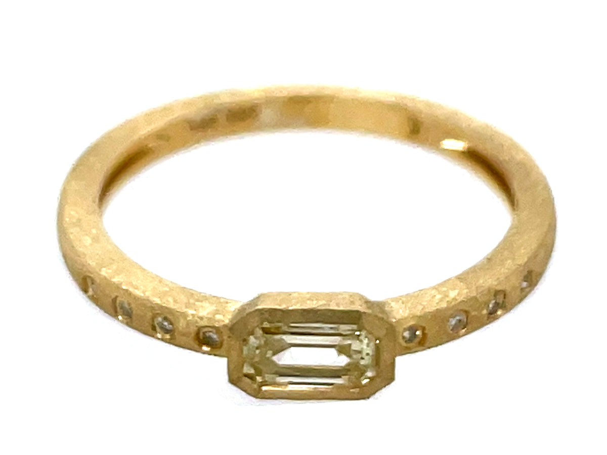NATURAL LIGHT YELLOW DIAMOND EMERALD CUT BEZEL & DIAMOND RING, SATIN FINISH