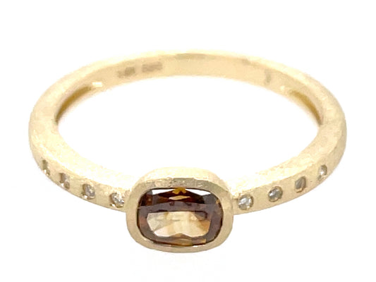 NATURAL BROWN DIAMOND CUSHION BEZEL & DIAMOND RING, SATIN FINISH