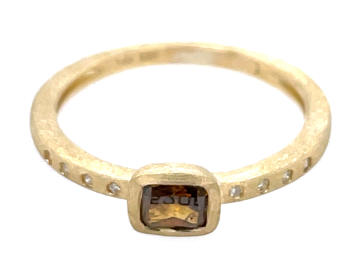 NATURAL GREEN DIAMOND CUSHION BEZEL & DIAMOND RING, 14KY (N) SATIN FINISH