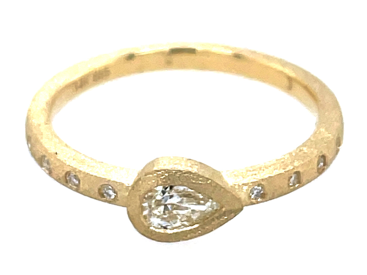 DIAMOND PEAR BEZEL RING, SATIN FINISH