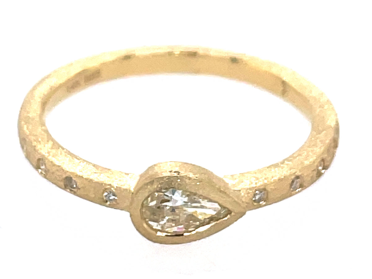 DIAMOND PEAR BEZEL RING, SATIN FINISH