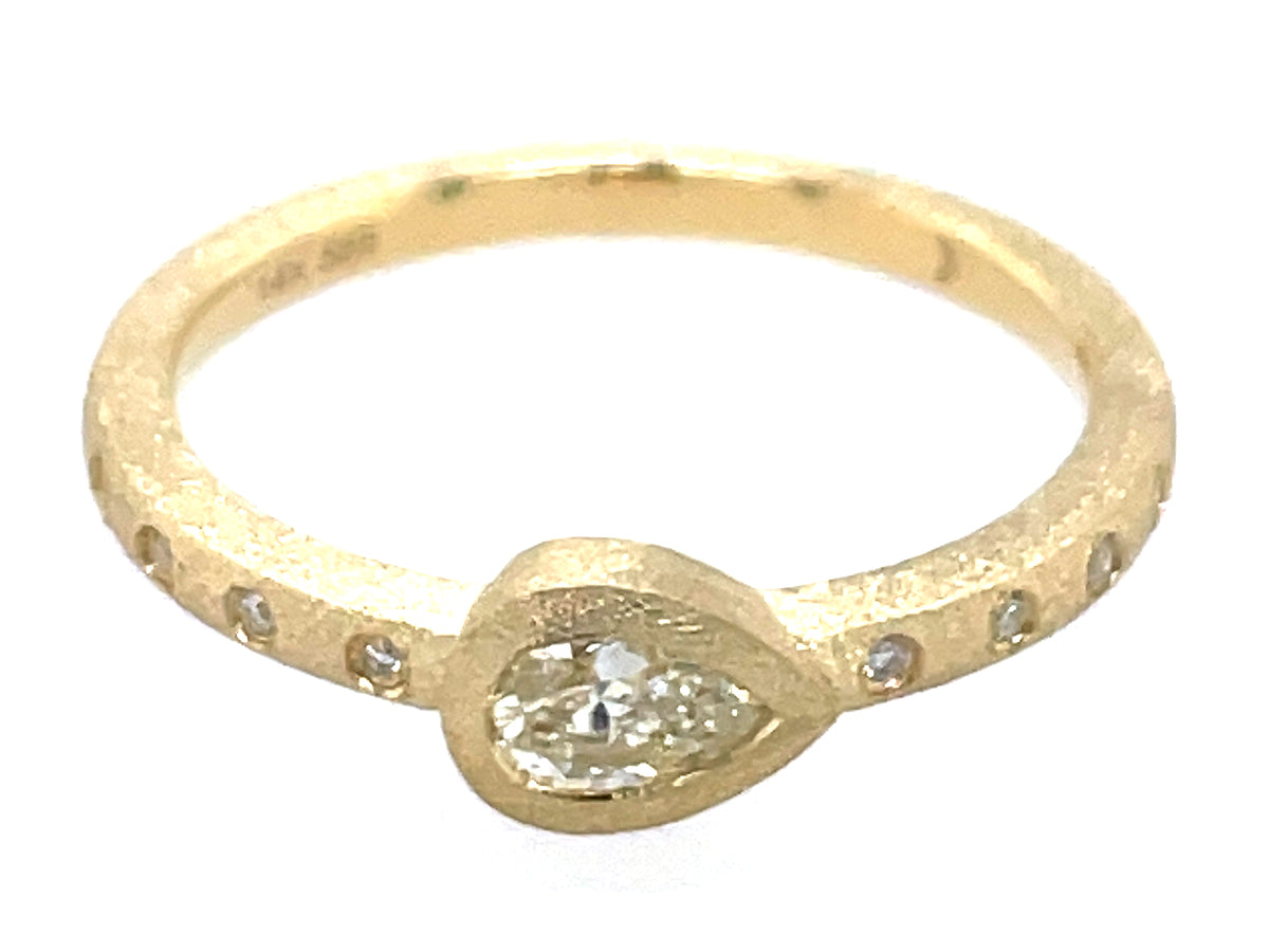 DIAMOND PEAR BEZEL RING, SATIN FINISH