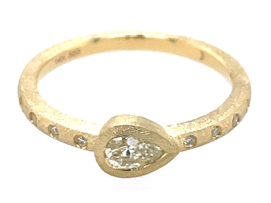 DIAMOND PEAR BEZEL RING, SATIN FINISH