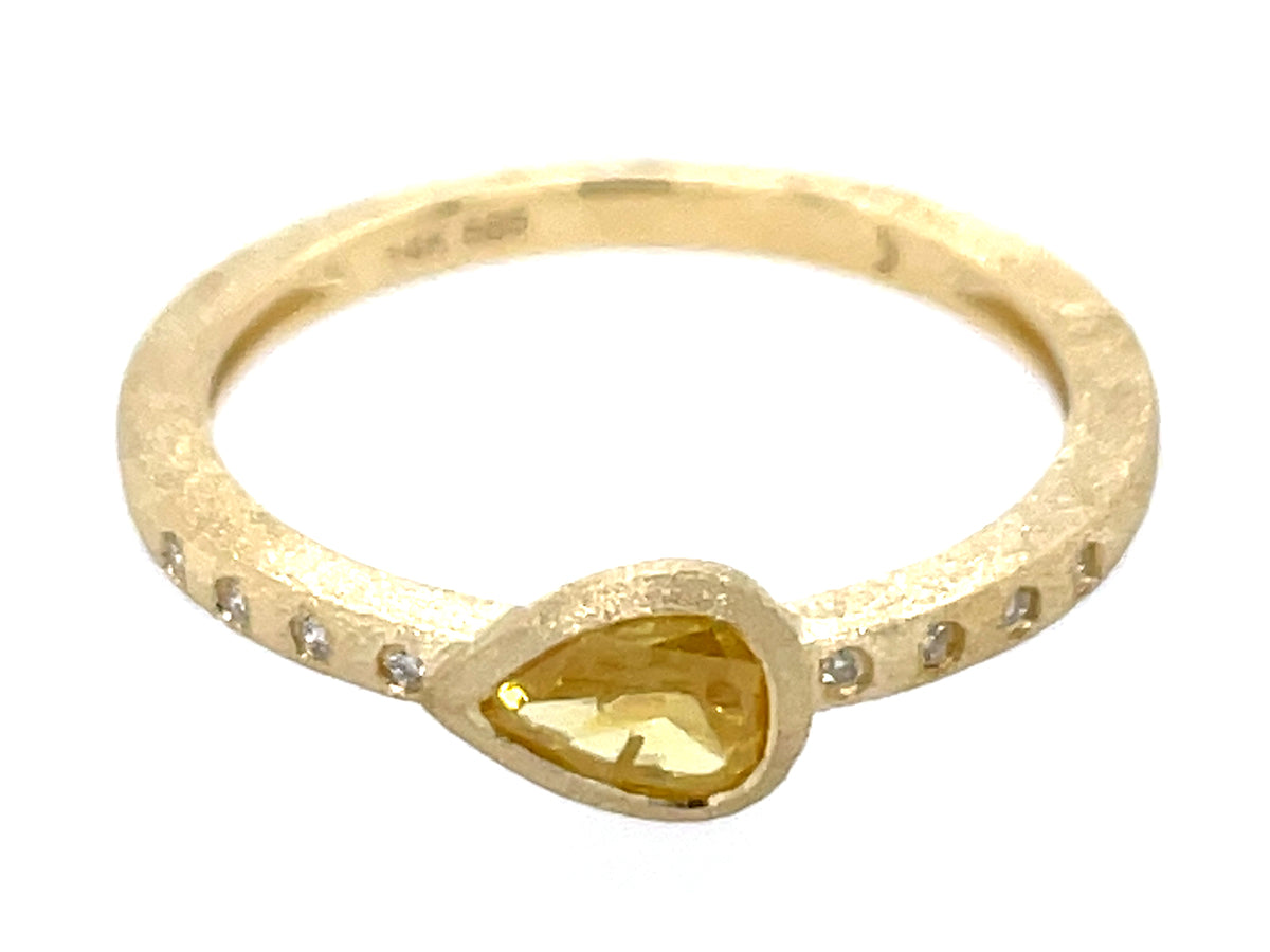 NATURAL YELLOW DIAMOND PEAR BEZEL & DIAMOND RING, SATIN FINISH