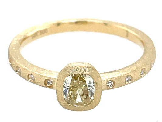 NATURAL YELLOW DIAMOND CUSHION BEZEL & DIAMOND RING, SATIN FINISH