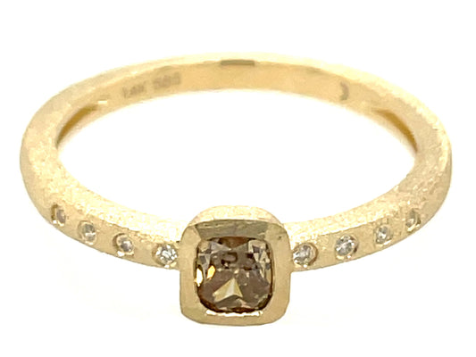 NATURAL YELLOW DIAMOND CUSHION BEZEL & DIAMOND RING, SATIN FINISH