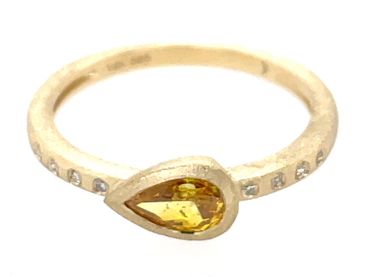 NATURAL YELLOW DIAMOND PEAR BEZEL & DIAMOND RING, SATIN FINISH