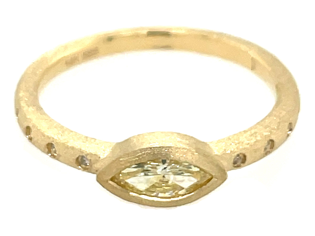 NATURAL LIGHT YELLOW DIAMOND MARQUIS BEZEL & DIAMOND RING, SATIN FINISH