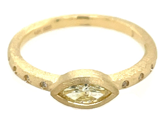 NATURAL LIGHT YELLOW DIAMOND MARQUIS BEZEL & DIAMOND RING, SATIN FINISH