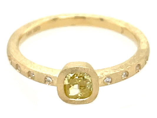 NATURAL YELLOW DIAMOND CUSHION BEZEL & DIAMOND RING, SATIN FINISH
