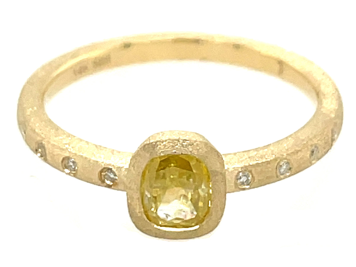 NATURAL YELLOW DIAMOND CUSHON BEZEL & DIAMOND RING, SATIN FINISH
