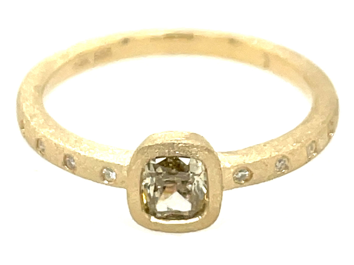NATURAL YELLOW DIAMOND CUSHION BEZEL & DIAMOND RING, SATIN FINISH