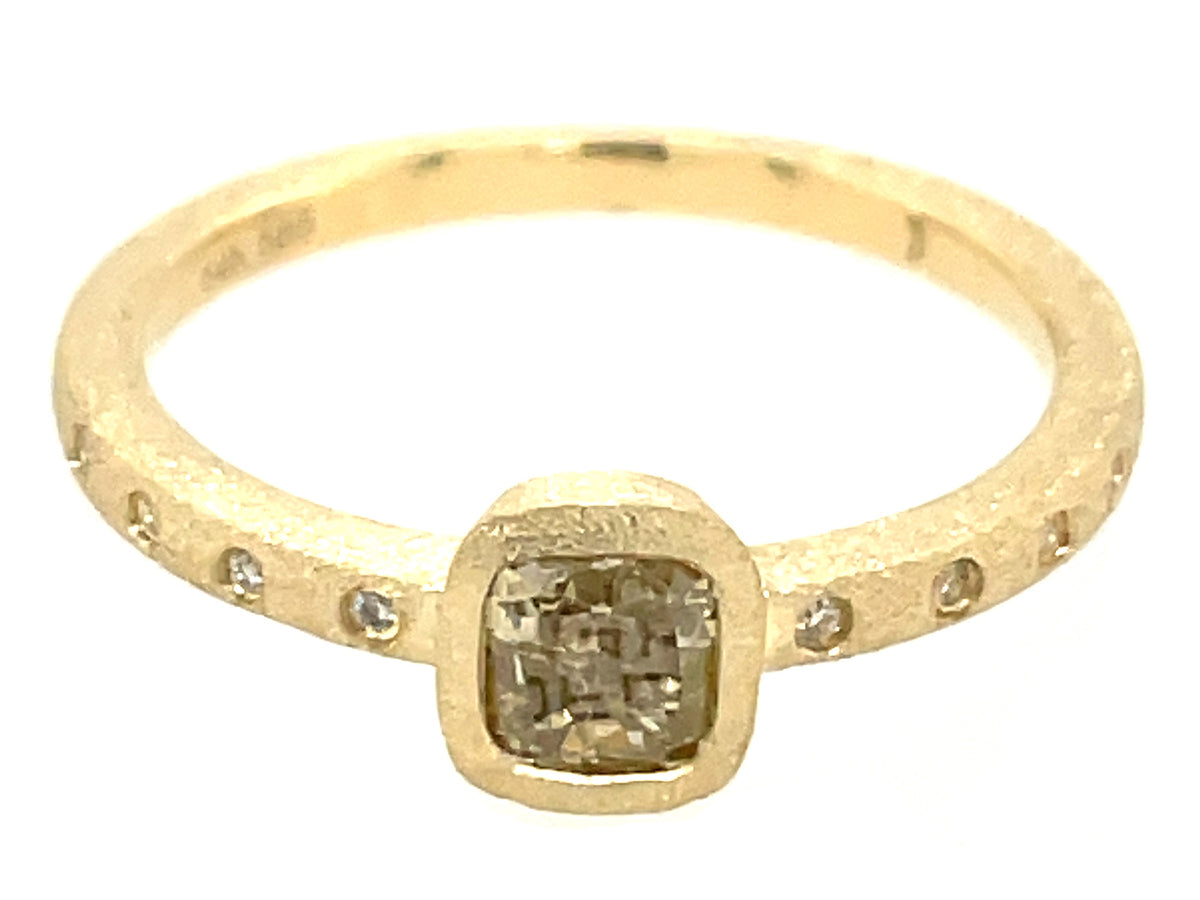 NATURAL YELLOW DIAMOND CUSHION BEZEL & DIAMOND RING, SATIN FINISH